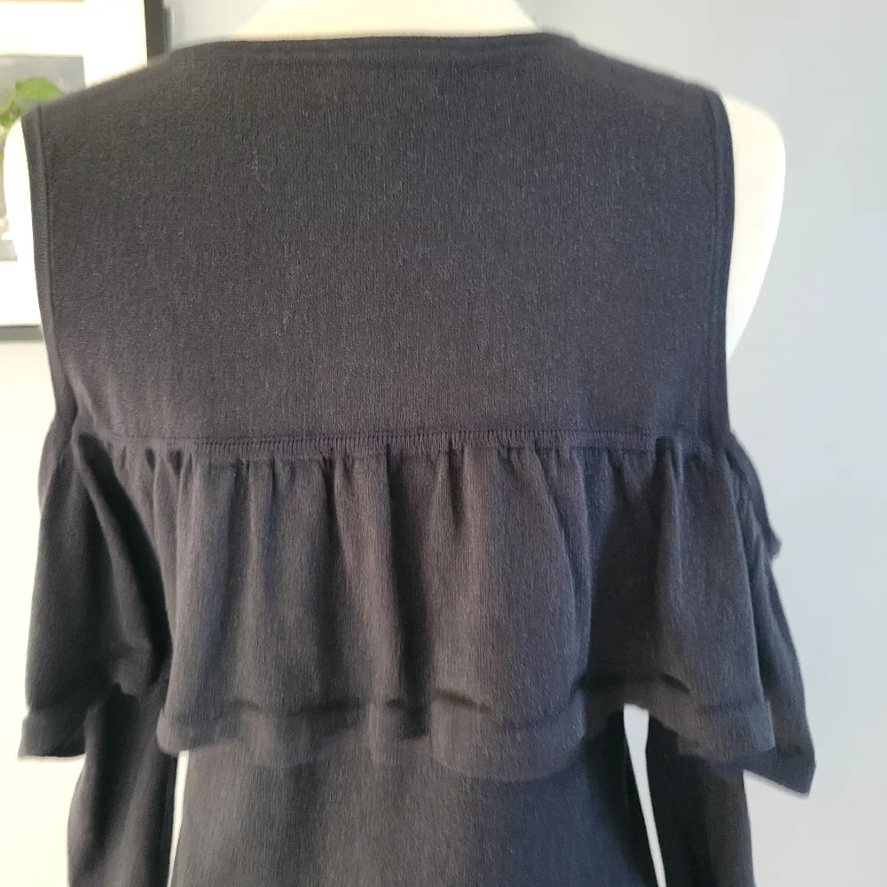 Lilly Pulitzer Burke Onyx Metallic Pullover Cold Shoulder Ruffle Sweater Black M - Picture 6 of 10